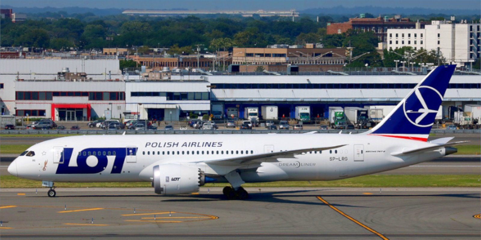 A LOT Polish airliner on the tarmac.